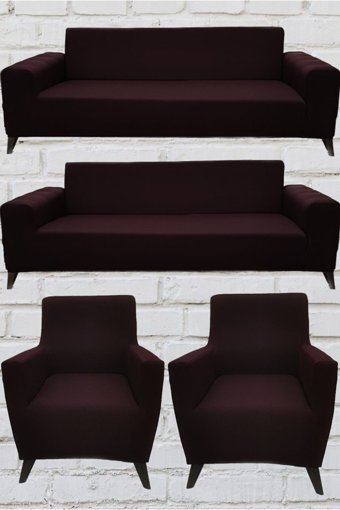 Şahane Ev Mikro Polyester Likralı Jakarlı Süngersiz Düz Giydirmeli Lastikli Bordo Üçlü Koltuk Örtüsü 140 cm