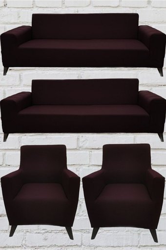Şahane Ev Mikro Polyester Likralı Jakarlı Süngersiz Düz Giydirmeli Lastikli Bordo Üçlü Koltuk Örtüsü 140 cm