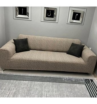 Seltenet Pamuklu Likralı Jakarlı Süngersiz Düz Giydirmeli Su Geçirmez Kahverengi Üçlü Koltuk Örtüsü 230x180 cm