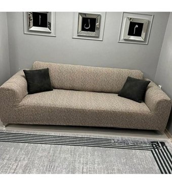 Seltenet Pamuklu Likralı Jakarlı Süngersiz Düz Giydirmeli Su Geçirmez Kahverengi Üçlü Koltuk Örtüsü 230x180 cm