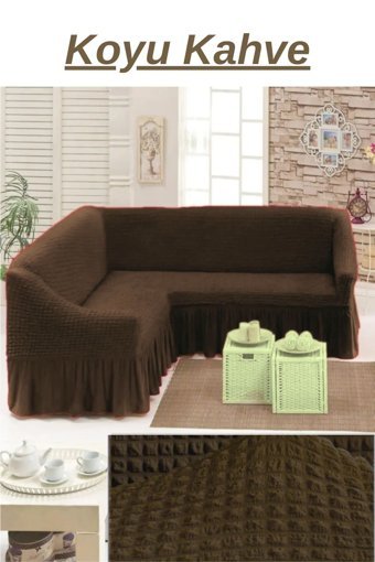 E Bahar Polyester Bürümcük Jakarlı Süngersiz Armürlü Giydirmeli Kahverengi Dörtlü Koltuk Örtüsü 300x350 cm