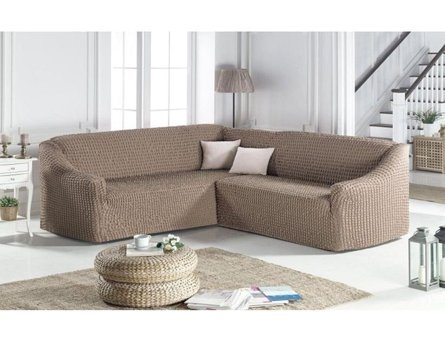 Elgeyar Pamuklu - Polyester Bürümcük Jakarlı Süngersiz Armürlü Giydirmeli Kahverengi Dörtlü Koltuk Örtüsü 180x350 cm