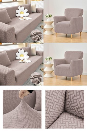 Faiend Jakarlı Süngersiz Tuğla Desenli Giydirmeli Gri 3-3-1-1 Koltuk Örtüsü 230x180 cm