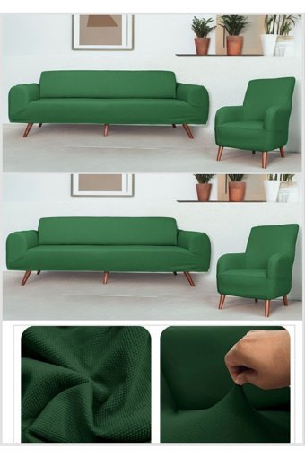 Btf Home Polyester Likralı Jakarlı Süngersiz Armürlü Giydirmeli Lastikli Haki Sekizli Koltuk Örtüsü 180x230 cm