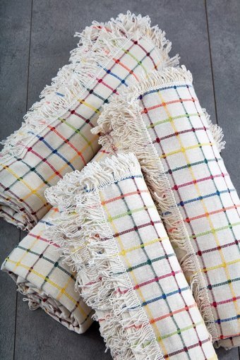 Miss Linda Home Collection Pamuklu Saçaklı Süngersiz Çizgili Bej Dörtlü Koltuk Örtüsü