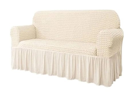 Furkanticaret Polyester Bürümcük-Likralı Süngersiz Kapitone Giydirmeli Krem İkili Koltuk Örtüsü 230x180 cm