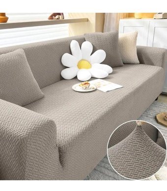 Uyumev Pamuklu - Polyester Bürümcük-Likralı Süngerli Geometrik Desenli Giydirmeli Kahverengi Tekli Koltuk Örtüsü 180x230 cm