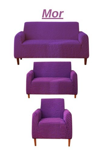 Furkanticaret Polyester Bürümcük Süngersiz Kapitone Giydirmeli Mor Üçlü Koltuk Örtüsü 180x230 cm