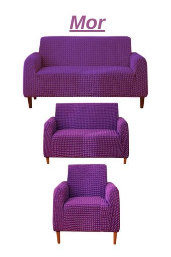 Furkanticaret Polyester Bürümcük Süngersiz Kapitone Giydirmeli Mor Üçlü Koltuk Örtüsü 180x230 cm