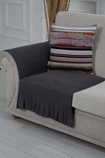 Aisha's Design KTK-7 Polyester Örgü Pileli Süngersiz Düz Gri İkili Koltuk Örtüsü 34x48 cm