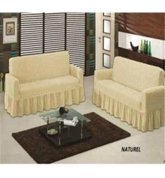 Altın Kelebek Pamuklu - Polyester Bürümcük Fırfırlı Süngersiz Giydirmeli Lastikli Krem İkili Koltuk Örtüsü 140x180 cm
