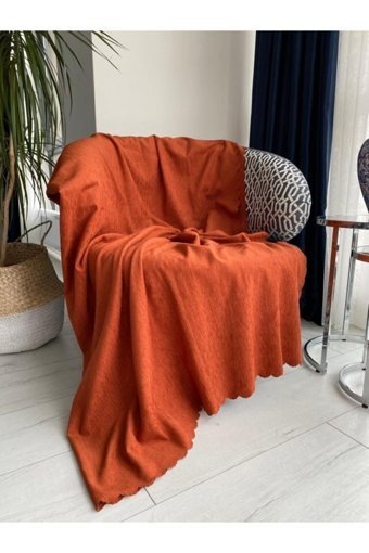 Koçhan Manifatura Pamuklu Jakarlı Süngerli Çizgili Kiremit Tekli Koltuk Örtüsü 175x215 cm
