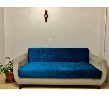 Küçüksoy Kadife Süngerli Geometrik Desenli Lacivert Tekli Koltuk Örtüsü 170x210 cm