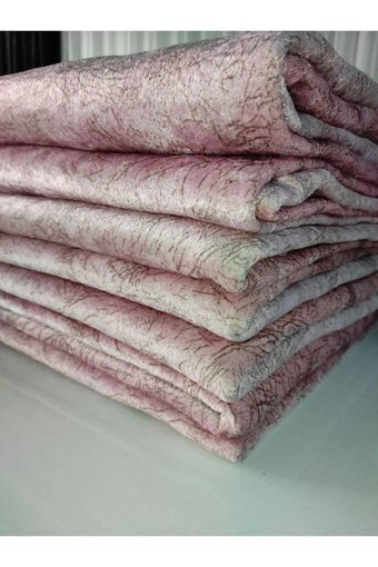 Selçuklu Tekstil Polyester Polar Pofuduk Süngerli Çizgili Pembe Üçlü Koltuk Örtüsü 175x210 cm