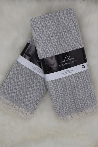 Zerif Home Pamuklu - Polyester Polar Saçaklı Süngersiz Geometrik Desenli Gri Tekli Koltuk Örtüsü 170x210 cm