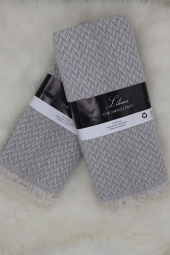 Zerif Home Pamuklu - Polyester Polar Saçaklı Süngersiz Geometrik Desenli Gri Tekli Koltuk Örtüsü 170x210 cm
