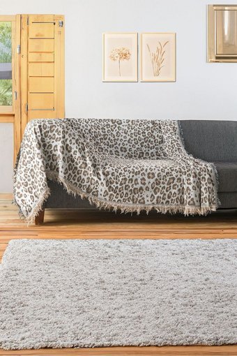 Magu Pamuklu Saçaklı Süngersiz Hayvan Desenli Kahverengi Tekli Koltuk Örtüsü 170x220 cm