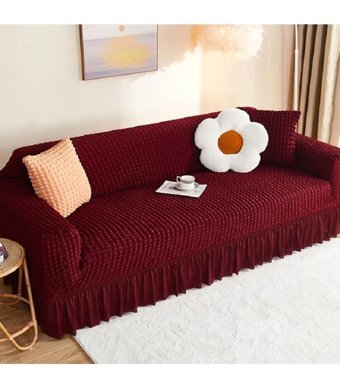Özmakan Pamuklu - Polyester Likralı Jakarlı Süngersiz Düz Giydirmeli Bordo Üçlü Koltuk Örtüsü 180x230 cm