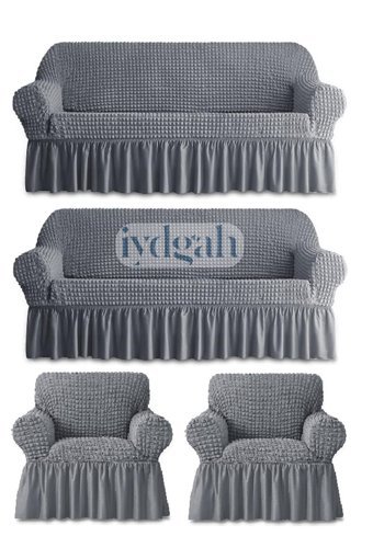 Iydgah Polyester Bürümcük-Likralı Fırfırlı Süngersiz Kapitone Giydirmeli Gri 3-3-1-1 Koltuk Örtüsü 180x230 cm