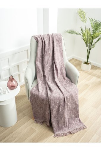 Ecre Pamuklu Kanvas Saçaklı Süngersiz Pembe Tekli Koltuk Örtüsü 170x220 cm