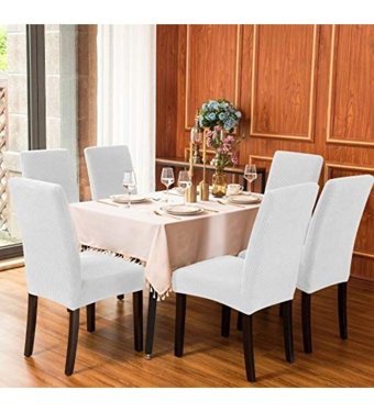 Özmakan Pamuklu - Polyester Likralı Jakarlı Süngersiz Çizgili Giydirmeli Beyaz Altılı Koltuk Örtüsü 44x52 cm