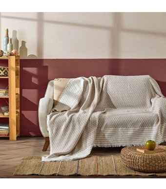 Homease Pamuklu Saçaklı Süngersiz Geometrik Desenli Gri Tekli Koltuk Örtüsü 170x210 cm