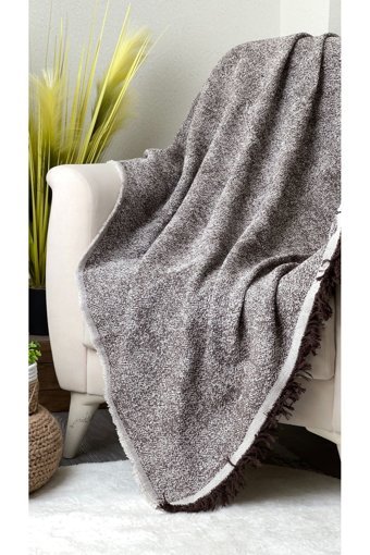 Evimebu Pamuklu Polar Saçaklı Süngersiz Kahverengi Tekli Koltuk Örtüsü 170x210 cm