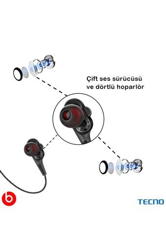 Tecno Hot Beats 3D Silikonlu Mikrofonlu 3.5 Mm Jak Kablolu Kulaklık Siyah