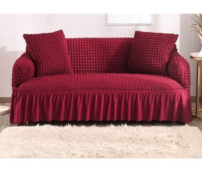 Uygar Home Pamuklu - Polyester Bürümcük-Likralı Drapeli Süngerli Petek Desenli Giydirmeli Bordo Tekli Koltuk Örtüsü 180x230 cm