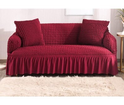 Uygar Home Pamuklu - Polyester Bürümcük-Likralı Drapeli Süngerli Petek Desenli Giydirmeli Bordo Tekli Koltuk Örtüsü 180x230 cm
