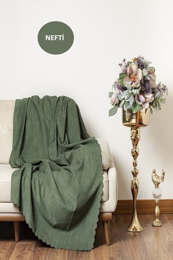 Velerde Home Pamuklu - Polyester Polar Süngersiz Düz Haki Tekli Koltuk Örtüsü 180x215 cm
