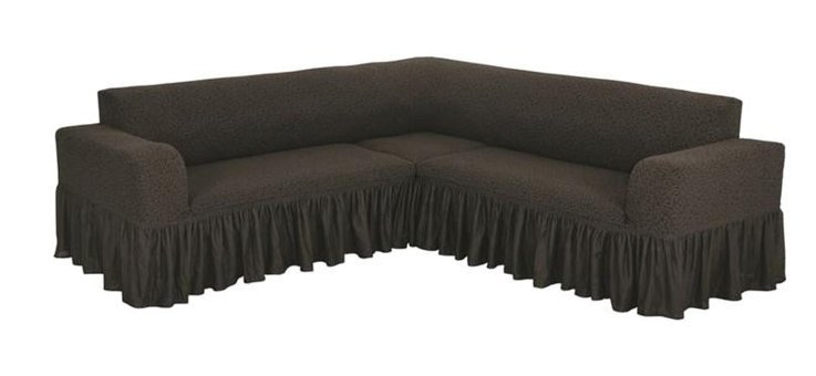 Faprikadan Pamuklu Fırfırlı Süngersiz Düz Giydirmeli Kahverengi L Koltuk Koltuk Örtüsü 290x170 cm