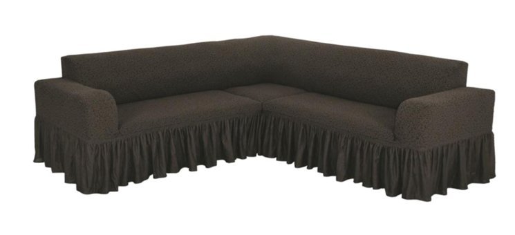 Faprikadan Pamuklu Fırfırlı Süngersiz Düz Giydirmeli Kahverengi L Koltuk Koltuk Örtüsü 290x170 cm
