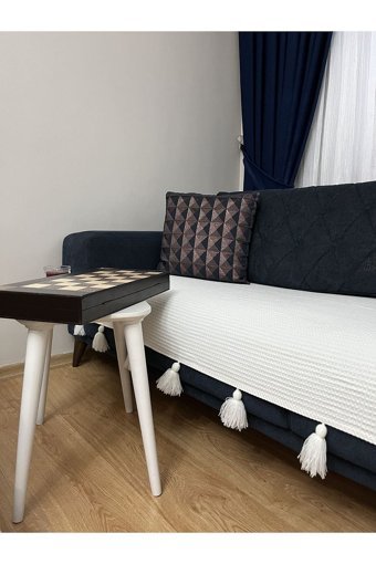 Zu Baby Collection Pamuklu Bürümcük Püsküllü Süngersiz Düz Bej Tekli Koltuk Örtüsü 100x210 cm