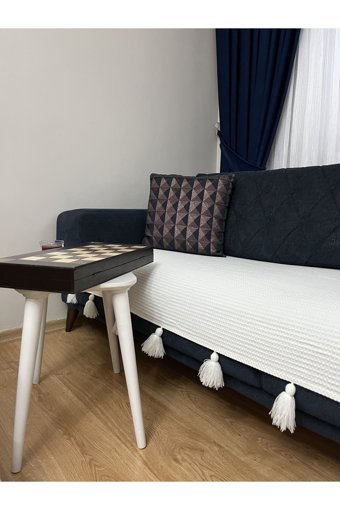 Zu Baby Collection Pamuklu Bürümcük Püsküllü Süngersiz Düz Bej Tekli Koltuk Örtüsü 100x210 cm