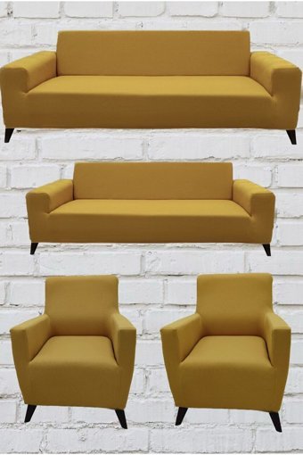 Şahane Ev Mikro Polyester Likralı Jakarlı Süngersiz Düz Giydirmeli Lastikli Hardal Üçlü Koltuk Örtüsü 28x32 cm