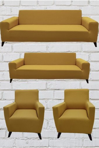Şahane Ev Mikro Polyester Likralı Jakarlı Süngersiz Düz Giydirmeli Lastikli Hardal Üçlü Koltuk Örtüsü 28x32 cm