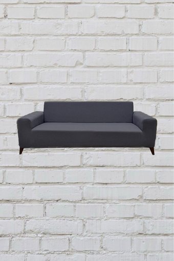 Şahane Ev Mikro Polyester Likralı Jakarlı Süngersiz Düz Giydirmeli Lastikli Gri İkili Koltuk Örtüsü 55x8 cm