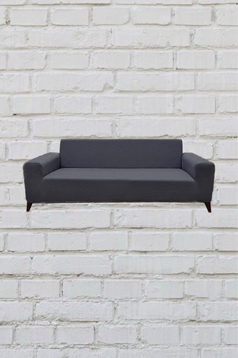 Şahane Ev Mikro Polyester Likralı Jakarlı Süngersiz Düz Giydirmeli Lastikli Gri İkili Koltuk Örtüsü 55x8 cm