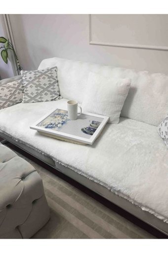 Evrimax Polyester Polar Peluş Süngersiz Kamuflaj Desenli Beyaz Tekli Koltuk Örtüsü 150x200 cm