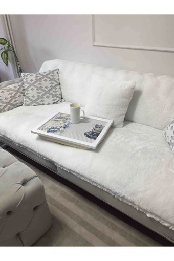 Evrimax Polyester Polar Peluş Süngersiz Kamuflaj Desenli Beyaz Tekli Koltuk Örtüsü 150x200 cm