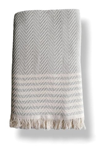 Marin Home Baby Pamuklu Saçaklı Süngersiz Çizgili Gri Tekli Koltuk Örtüsü 170x210 cm