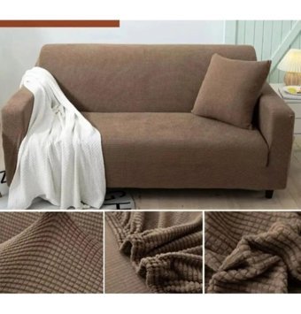 Güzel Aral Pamuklu - Polyester Streç Süngersiz Düz Giydirmeli Kahverengi Üçlü Koltuk Örtüsü 180x220 cm