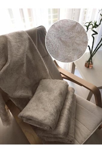 Selay Home Polyester Tay Tüyü Jakarlı Süngerli Çizgili Su Geçirmez Ekru Üçlü Koltuk Örtüsü 180x220 cm