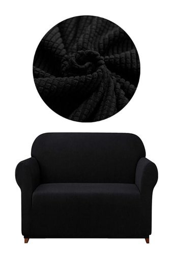 Eldost Ticaret Polyester Likralı Jakarlı Süngersiz Armürlü Giydirmeli Siyah İkili Koltuk Örtüsü 115x175 cm