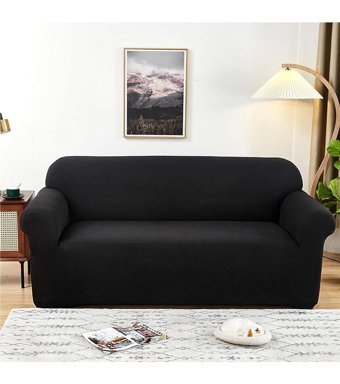 Bright Home Polyester Likralı Jakarlı Süngersiz Armürlü Giydirmeli Lastikli Siyah Üçlü Koltuk Örtüsü 180x230 cm