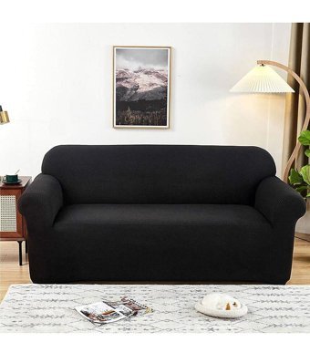 Bright Home Polyester Likralı Jakarlı Süngersiz Armürlü Giydirmeli Lastikli Siyah Üçlü Koltuk Örtüsü 180x230 cm