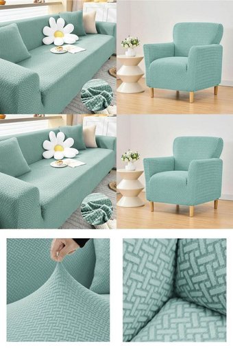 Etles Home Pamuklu - Polyester Likralı Jakarlı Süngersiz Armürlü Giydirmeli Yeşil Sekizli Koltuk Örtüsü 230x180 cm