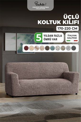 Paulato Mikrofiber Likralı Jakarlı Süngersiz Çizgili Giydirmeli Kahverengi Tekli Koltuk Örtüsü 160x250 cm