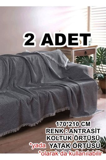 Dakkors Home Pamuklu Kanvas Saçaklı Süngersiz Armürlü Gri Altılı Koltuk Örtüsü 170x210 cm